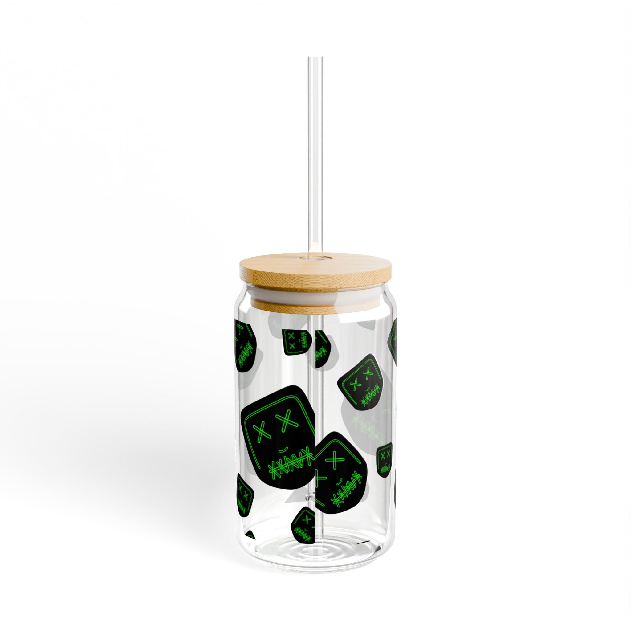 "Green Mask" Sipper Glass, 16oz