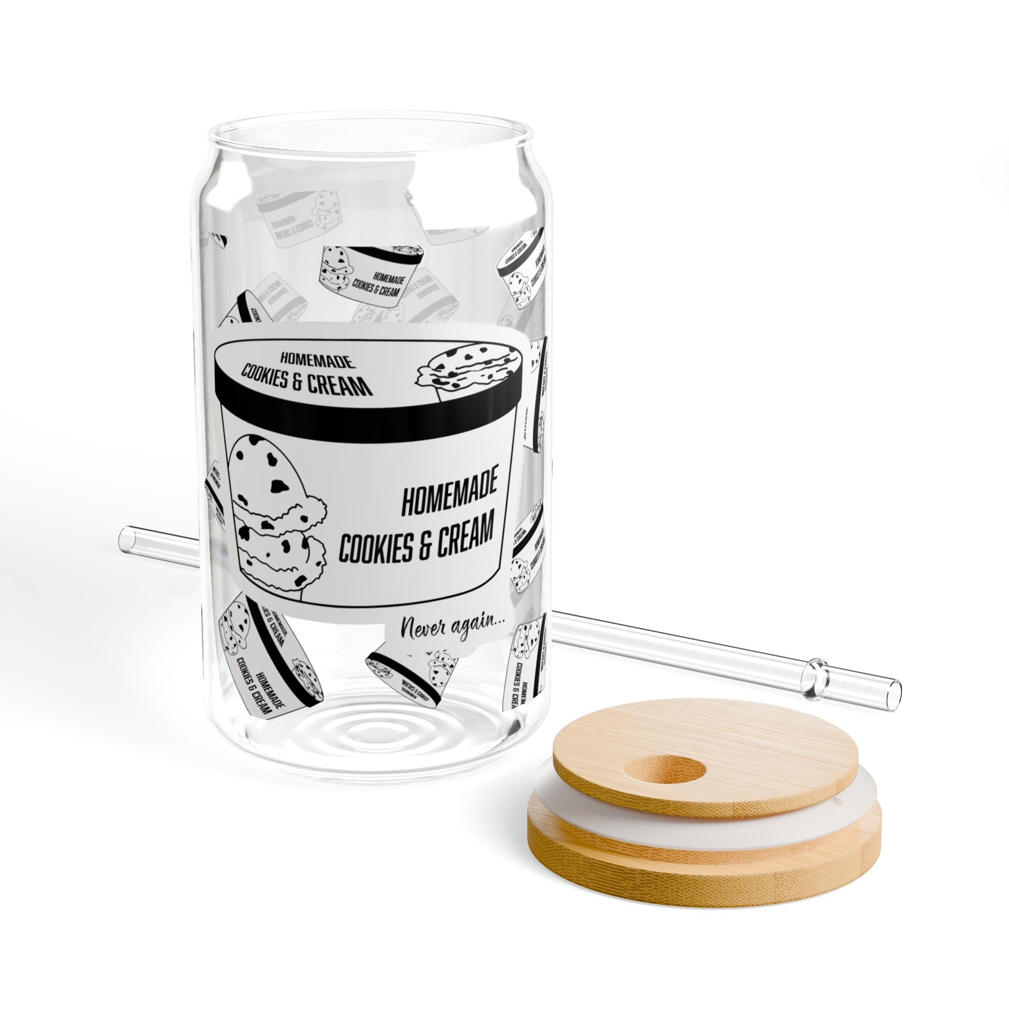 "Homemade "Cookies & Cream" Ice Cream" Sipper Glass, 16oz