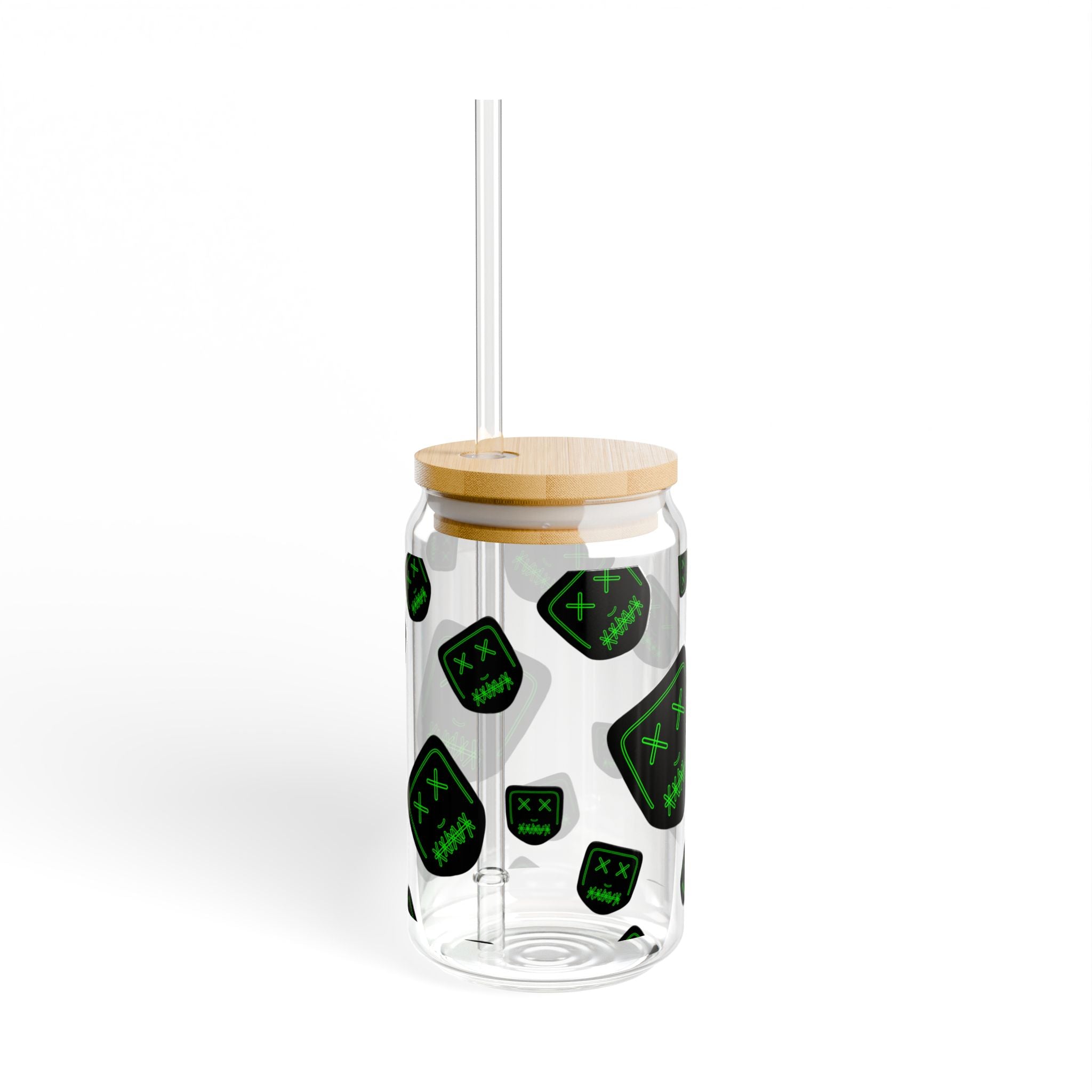 "Green Mask" Sipper Glass, 16oz