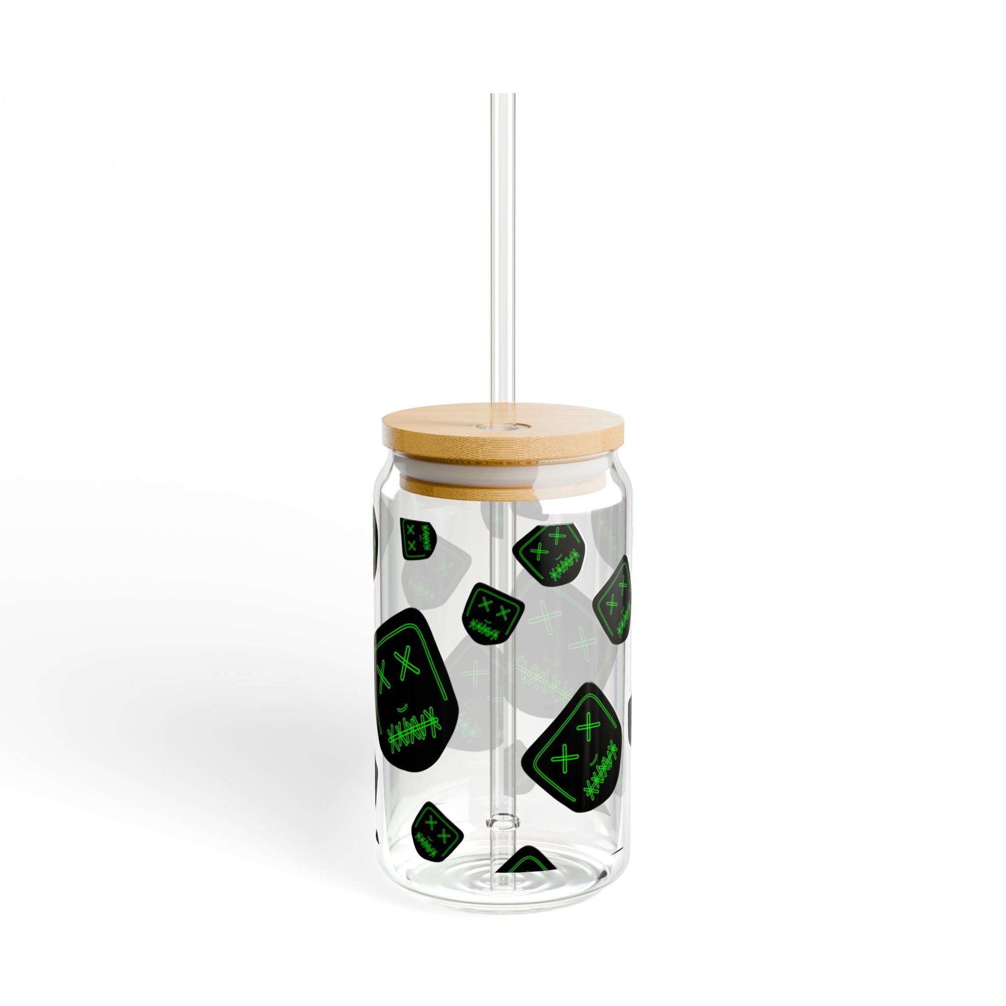 "Green Mask" Sipper Glass, 16oz