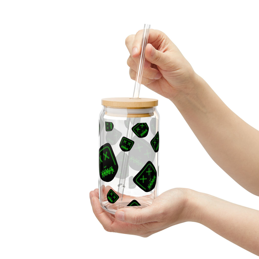 "Green Mask" Sipper Glass, 16oz