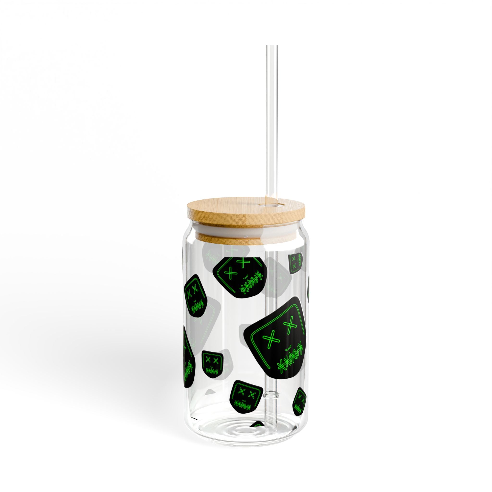 "Green Mask" Sipper Glass, 16oz