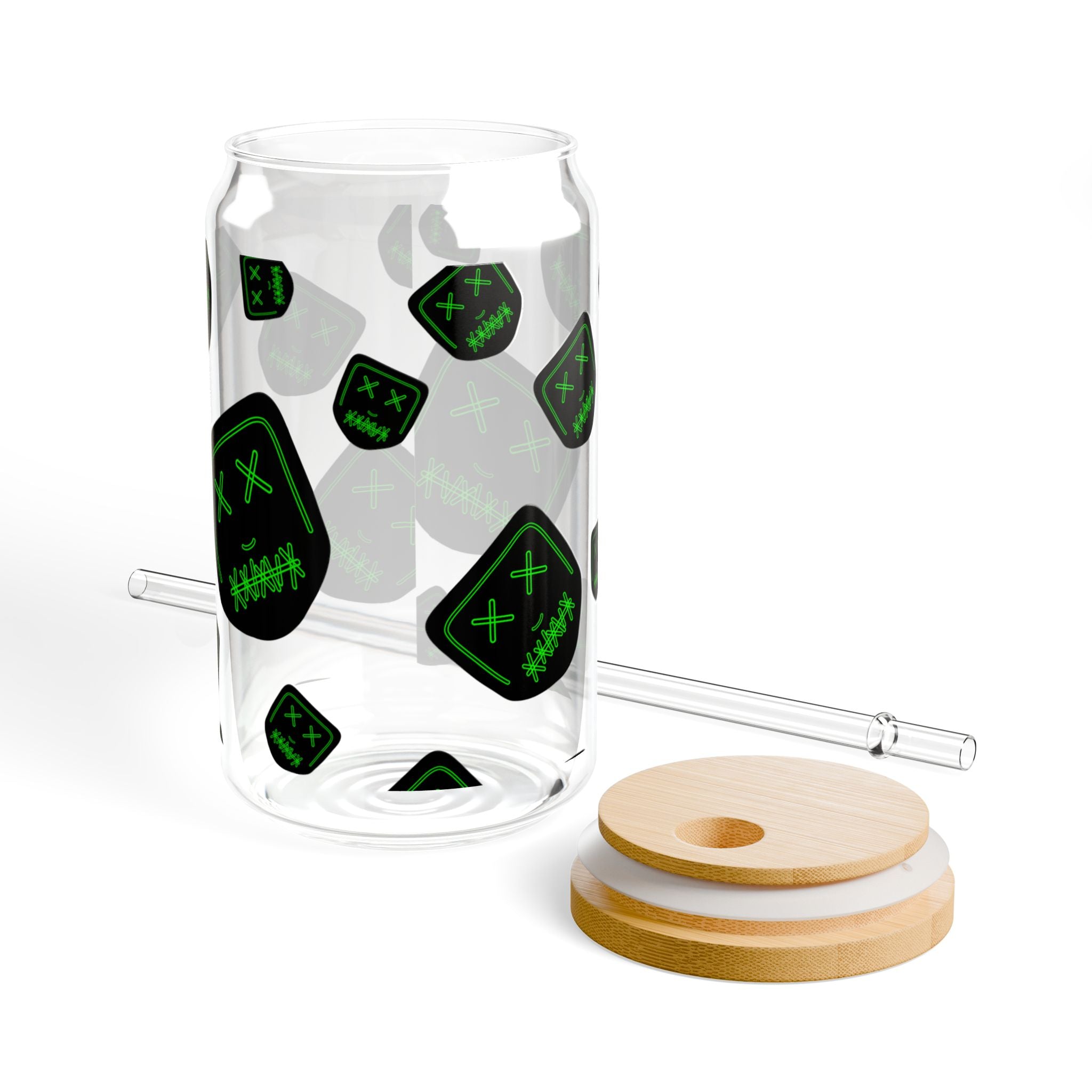 "Green Mask" Sipper Glass, 16oz