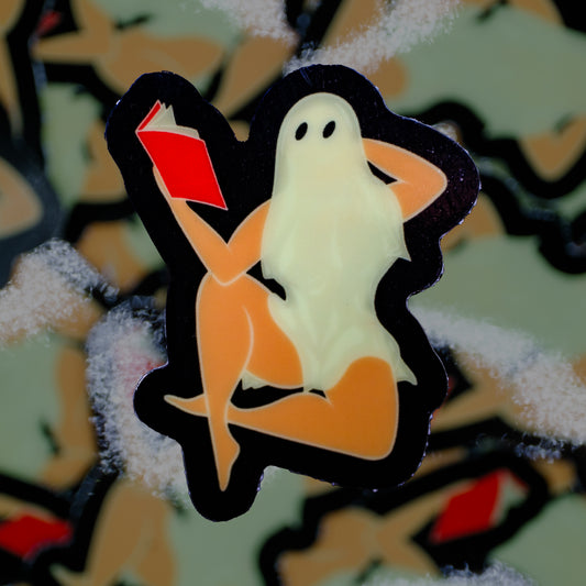 Smutty Ghost Pinup 2.8" Glow In The Dark Sticker