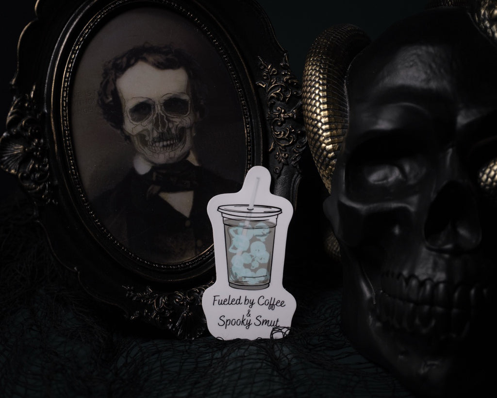 Fueled by Coffee & Spooky Smut 3.4" Sticker