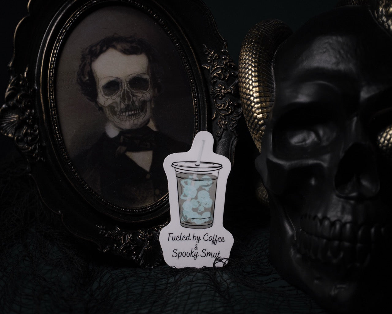 Fueled by Coffee & Spooky Smut 3.4" Sticker