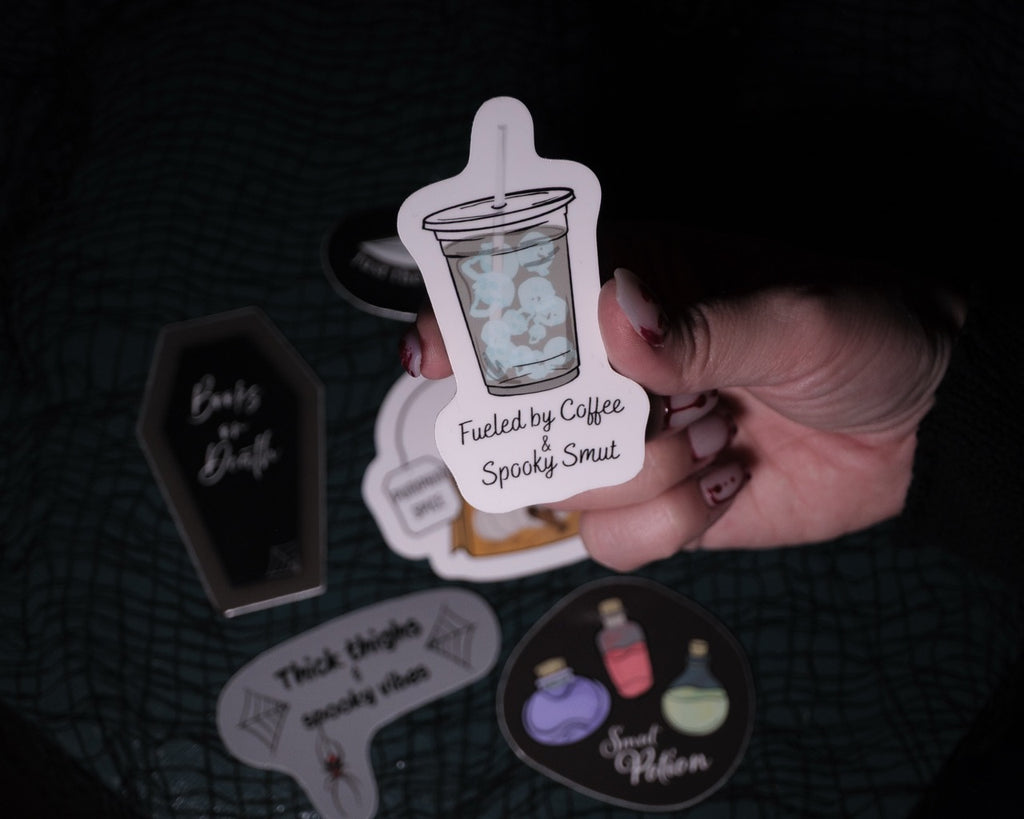 Fueled by Coffee & Spooky Smut 3.4" Sticker