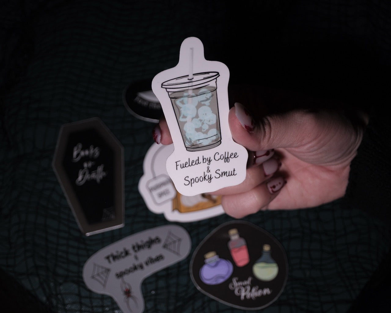 Fueled by Coffee & Spooky Smut 3.4" Sticker