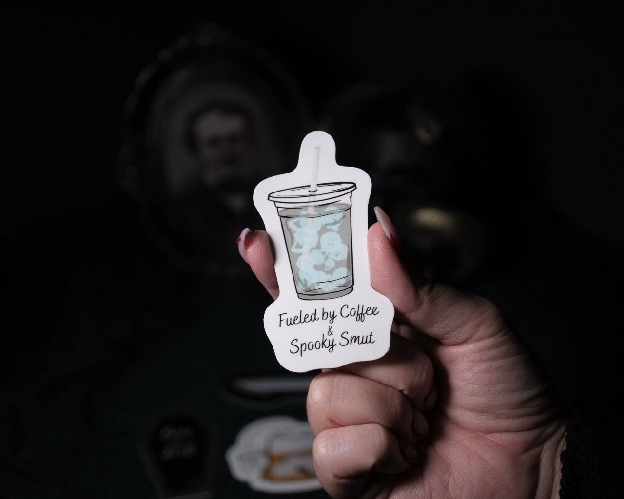 Fueled by Coffee & Spooky Smut 3.4" Sticker