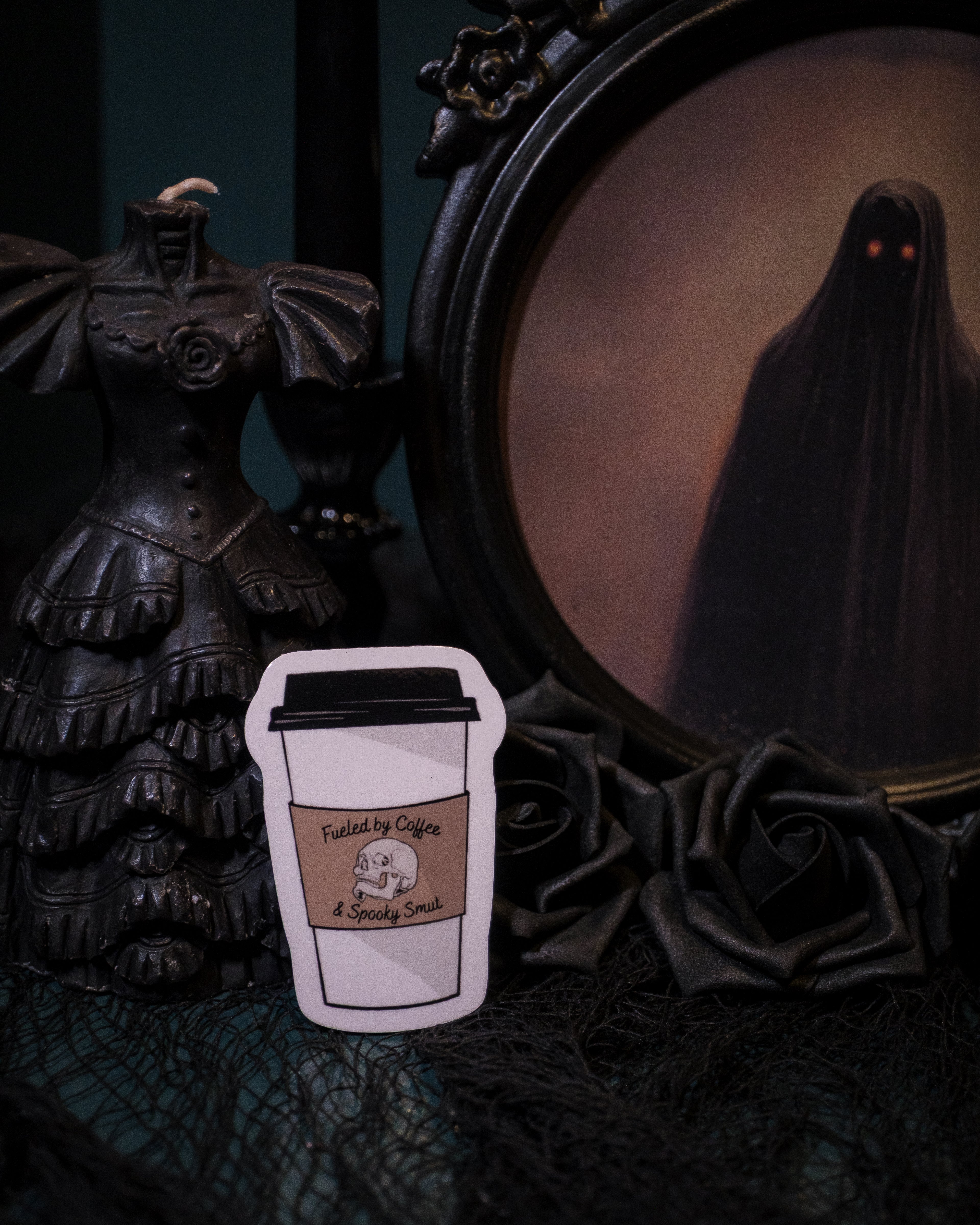 Fueled by Coffee and Spooky Smut 3" Sticker